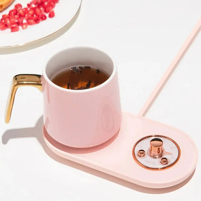 Comfort Life - Cup Heater Smart Thermostatic in pink with a mug on top, eco-friendly and durable design.