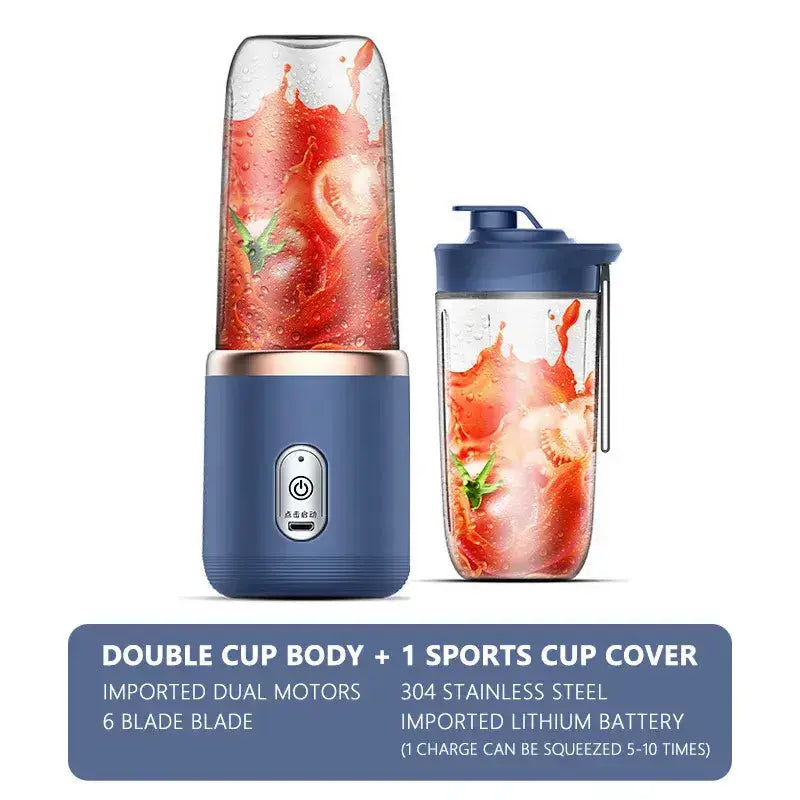 Comfort Life Portable Juicer Cup with double cup body and sports cup cover, featuring imported dual motors and 6-blade technology for on-the-go nutrition.