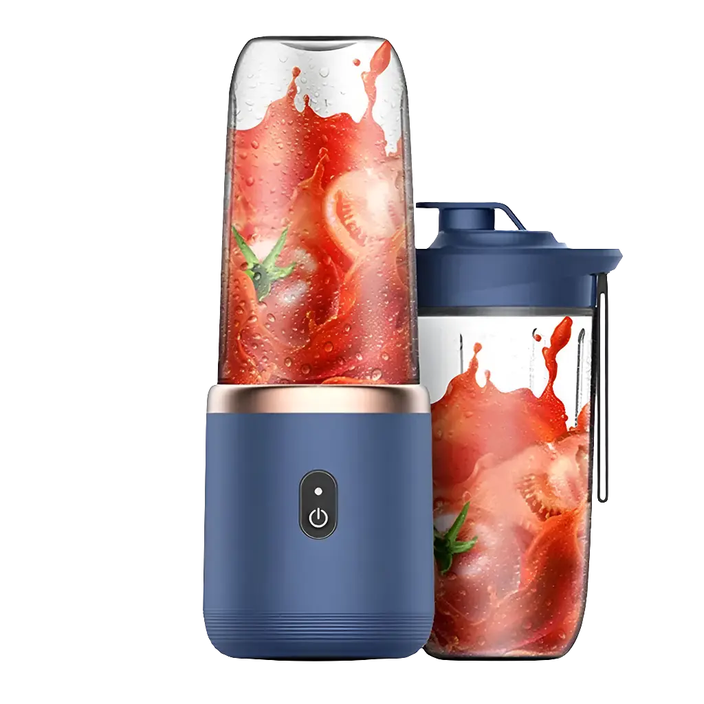 Portable juicer cup with fresh juice.