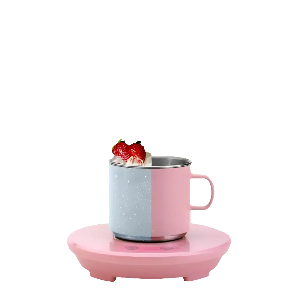 Comfort Life - Fast Cooling Heating Mug on pink base with strawberry garnish