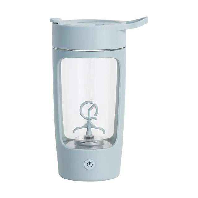 Blue Electric Shaker Cup with lid for convenient on-the-go mixing.