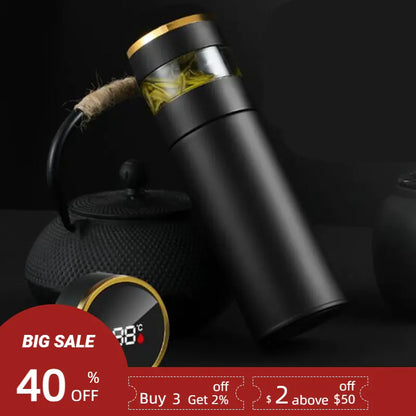 Smart Thermos Bottle with temperature display, 40% off sale, premium stainless steel construction, 450ml capacity.