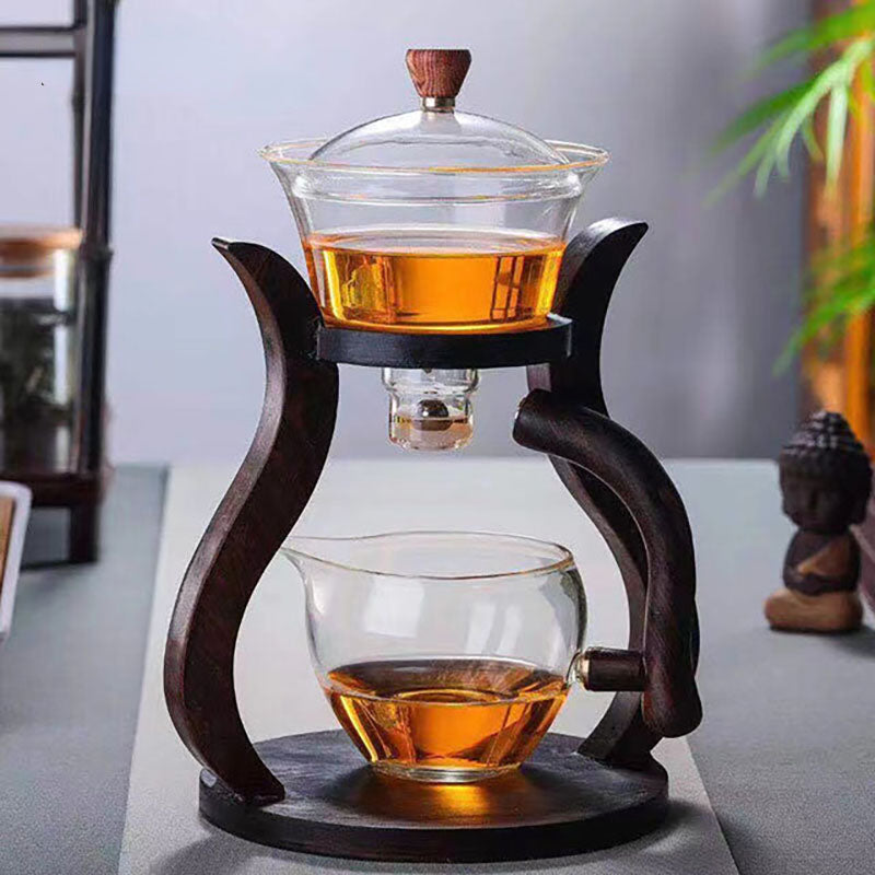 Heat-Resistant  Lazy Kungfu Teapot Drinking Glass  Set Magnetic Water Diversion Rotating Cover Bowl Automatic  Maker Comfort Life