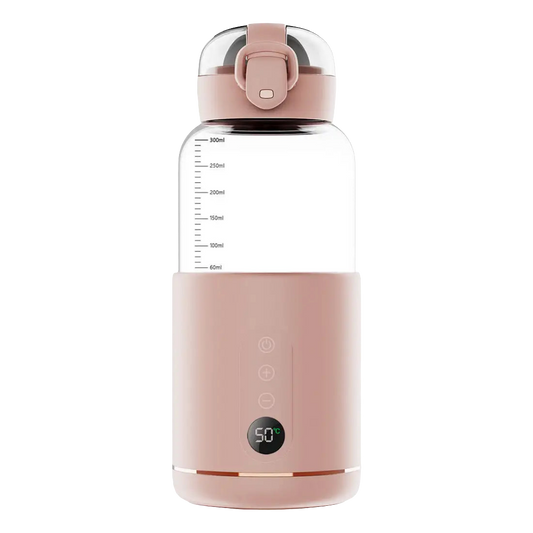 Smart baby bottle warmer with temperature display and measuring scale.