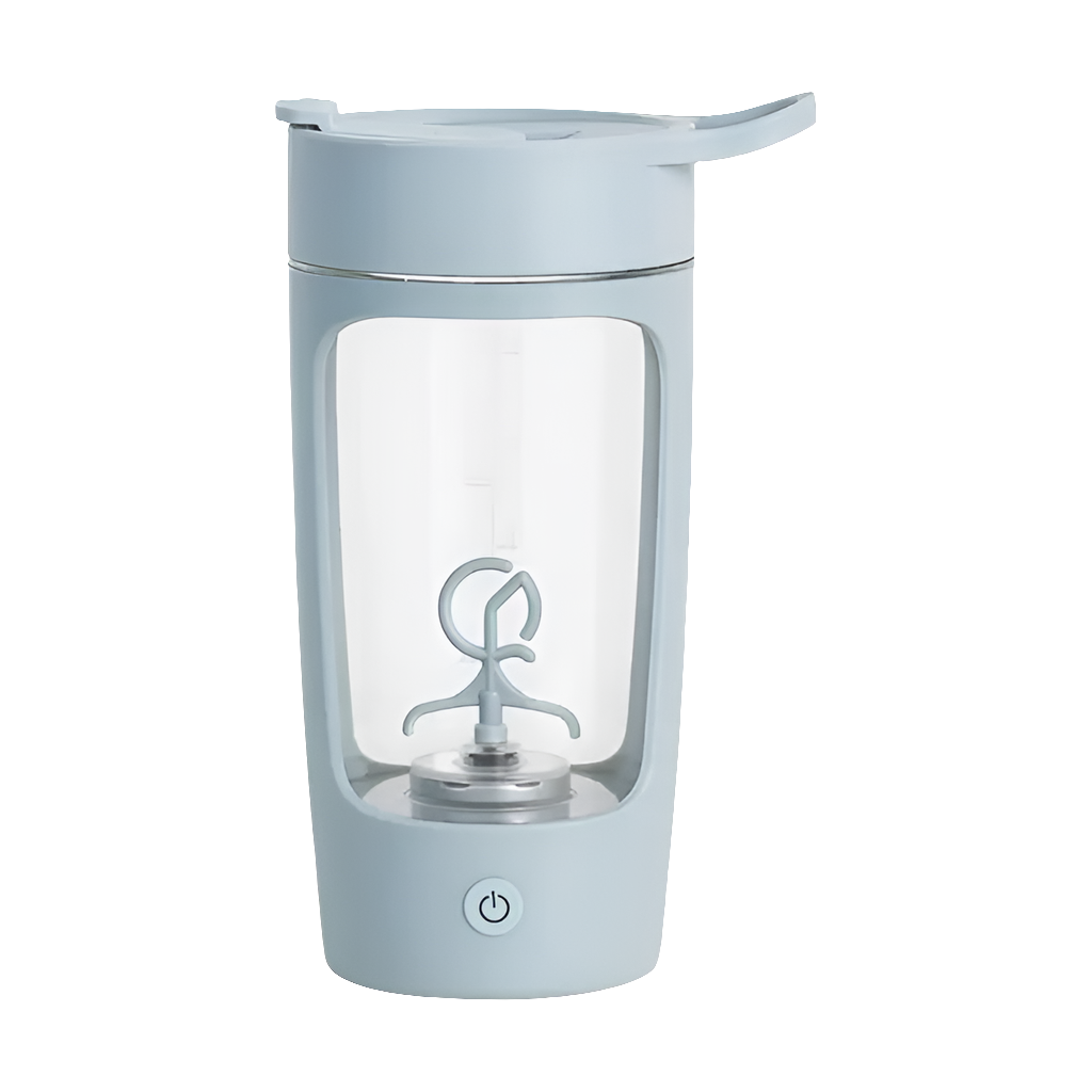 Portable 650ML electric shaker cup in light blue, ideal for smooth beverages on the go.