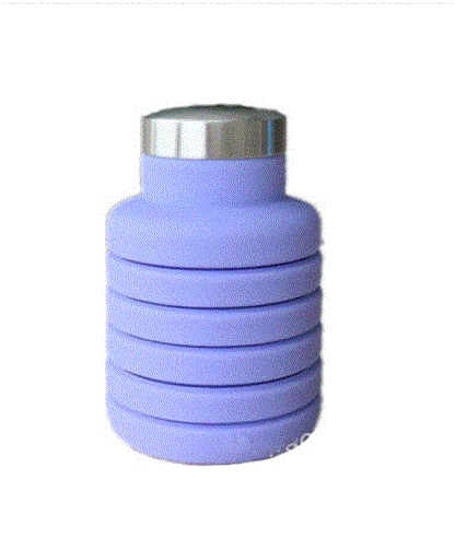 Lavender collapsible water bottle with silver lid, compact and eco-friendly design.