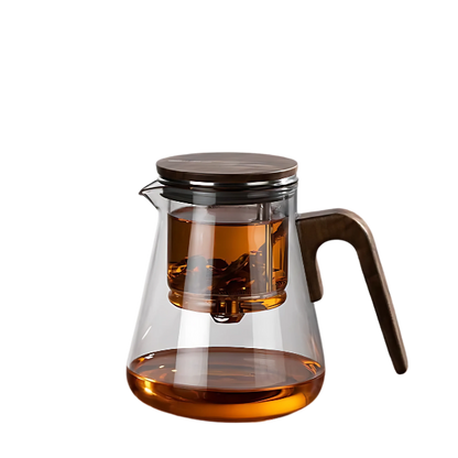 Nordic style glass liner teapot with stainless steel and black walnut handle.