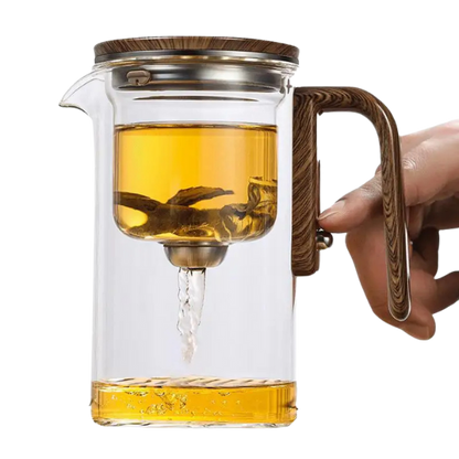 Elegant glass teapot with water separation, walnut transparent color, 520ml capacity, ideal for stylish tea brewing.