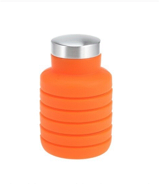 Orange collapsible water bottle with silver cap.